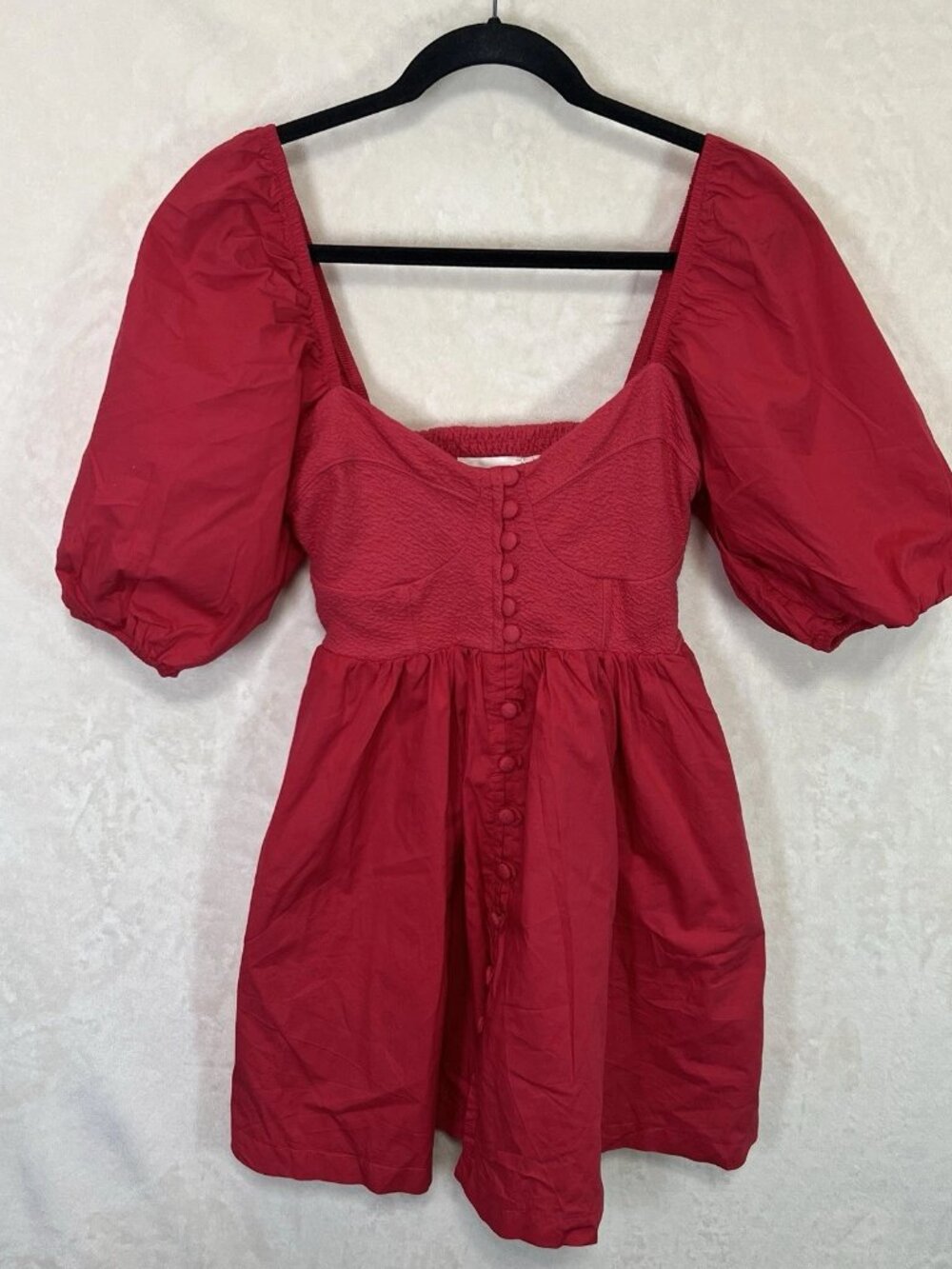 Maeve By Anthropologie Mini Dress Womens XS Pink Red Puff Sleeve Sweetheart